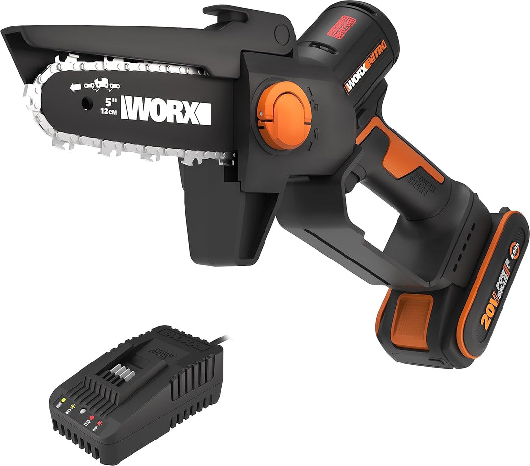 WORX WG325E NITRO Profi Mini Akku-Kettensäge 20V - Einhand Ast-Säge - starker Brushless Motor - 12cm