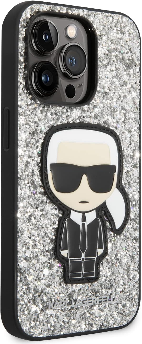 Karl Lagerfeld KLHCP14LGFKPG Hülle für iPhone 14 Pro 6,1" hardcase Silber/Silver Glitter Flakes Ikon