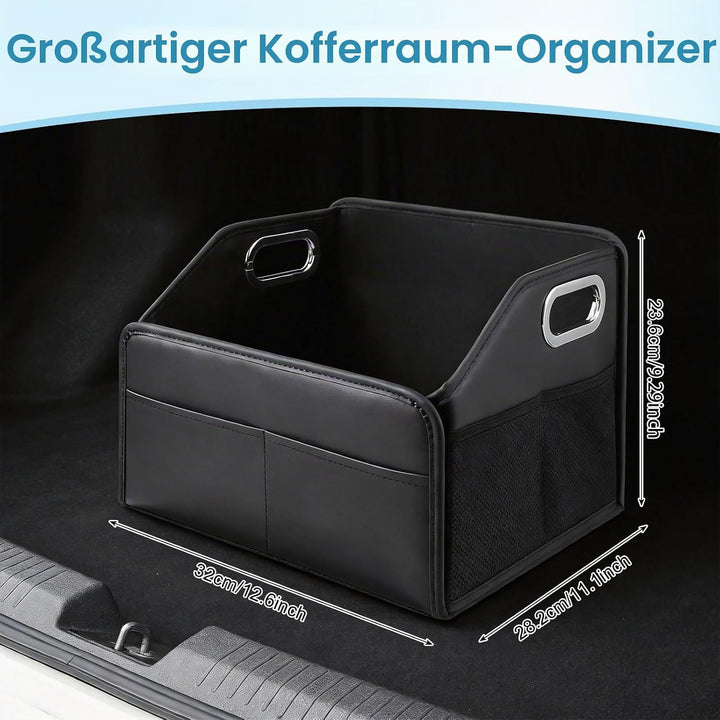 Kofferraum Organizer, Faltbar Auto Organizer mit Metallgriffen, Leder Kofferraumtasche mit Abnehmbar
