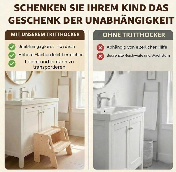 Tritthocker,Trittstuhl,Tritthocker Holz mit 2 Stufen Stufen Fussbank mit Sicherheitsgriffen,Belastba