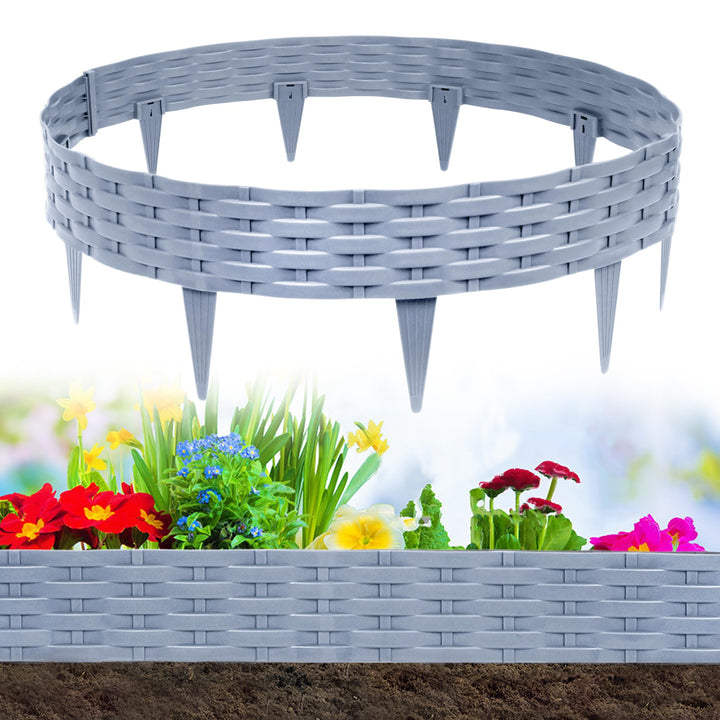 YUENFONG 5m Beeteinfassung Rasenkante Biegbarer Beetumrandungen Kunststoff Rasenkanten, Rattan-Optik