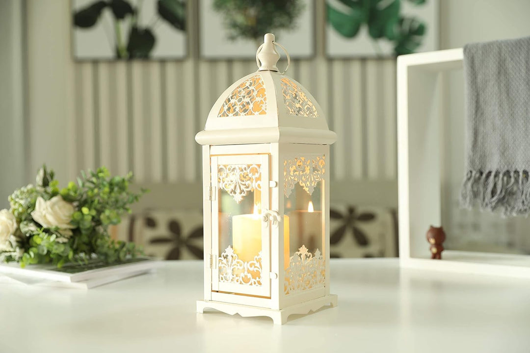 JHY DESIGN Deko Hängend Kerzenlaterne 38cm Hohe, Metall mit Glas Kerzen Laternen Vintage Gartenlater