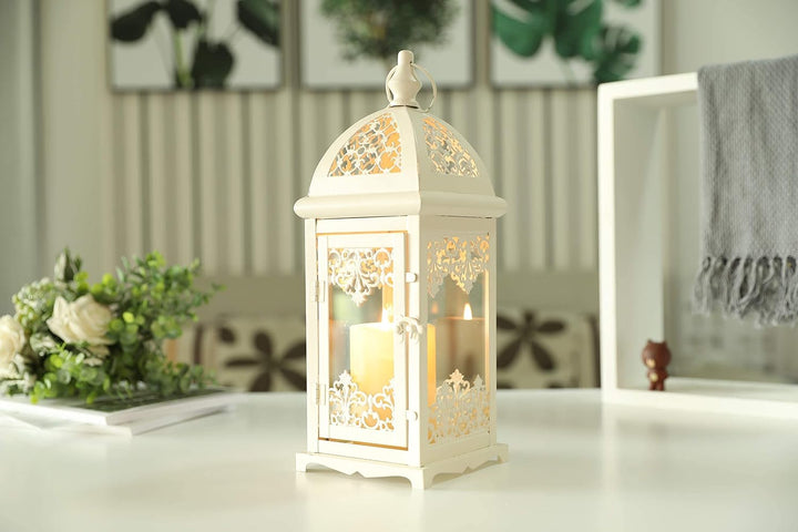 JHY DESIGN Deko Hängend Kerzenlaterne 38cm Hohe, Metall mit Glas Kerzen Laternen Vintage Gartenlater