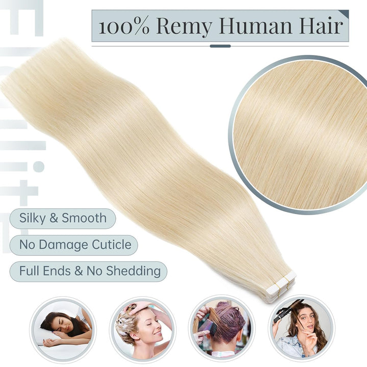 Elailite Echthaar Extensions Tape in Extensions 20 Stück 50g/set, Glattes Haarverlängerungen 60cm 