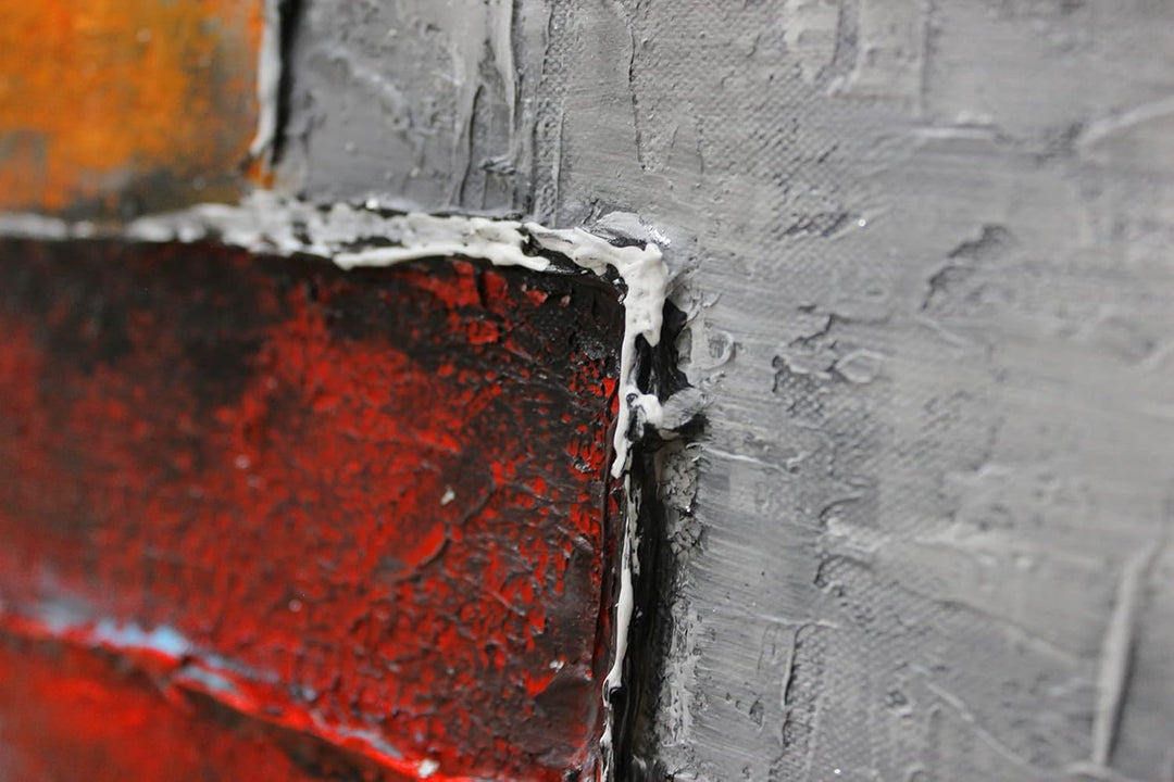 YS-Art Abstrakt Acryl Gemälde auf Leinwand Abstraktion in rot-grauen Farben handgemalt Wandbilder Wo