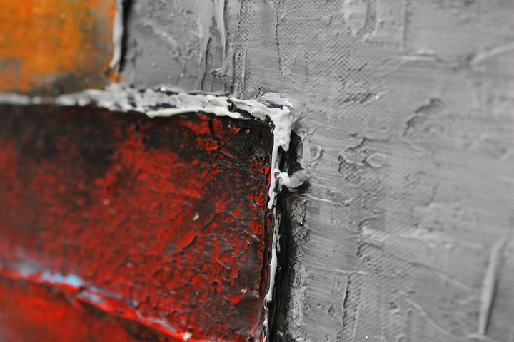 YS-Art Abstrakt Acryl Gemälde auf Leinwand Abstraktion in rot-grauen Farben handgemalt Wandbilder Wo