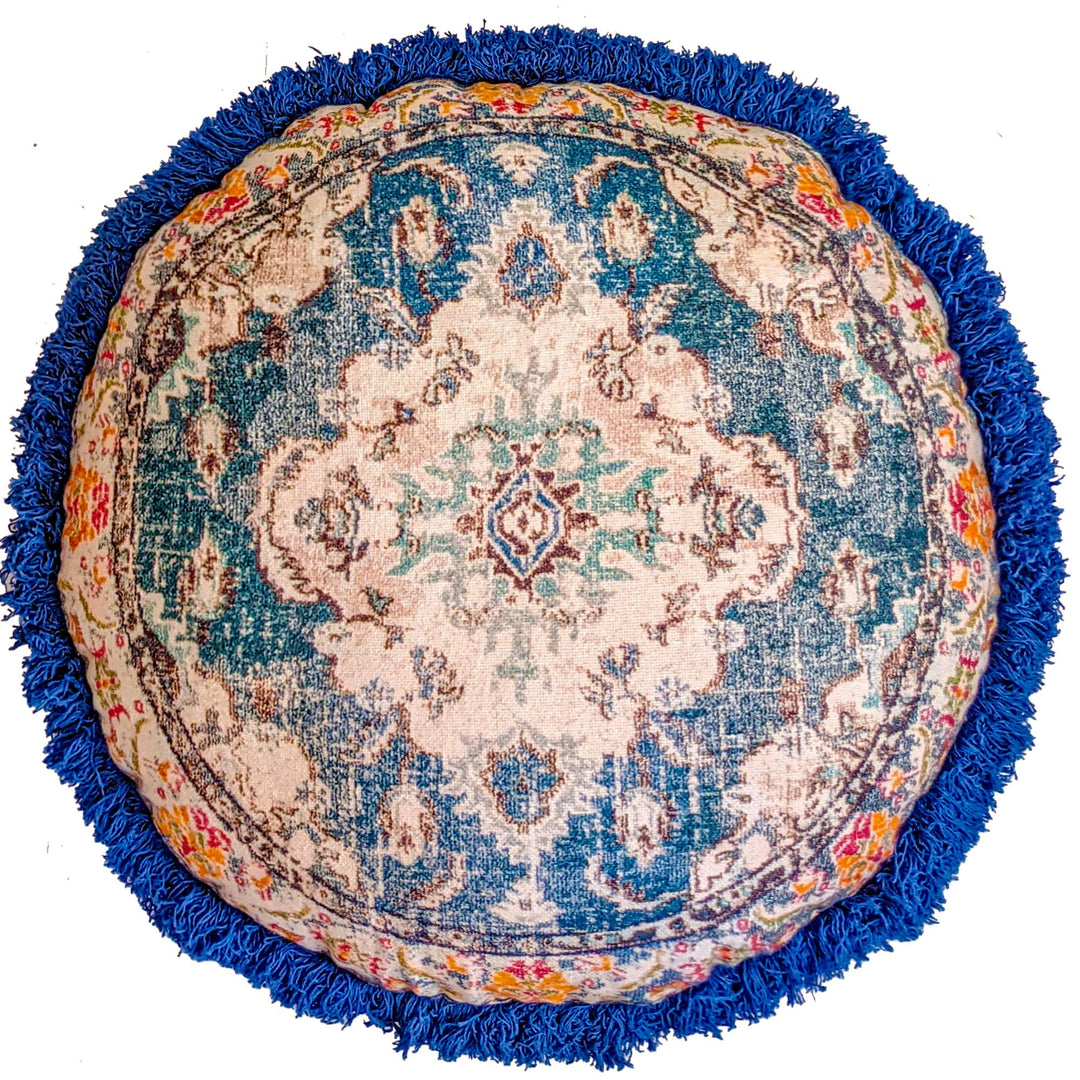 Mandala Life ART Meditationskissenbezug - 60 cm mit Fransen - Ronde bedruckter Boho Chic Bodenkissen