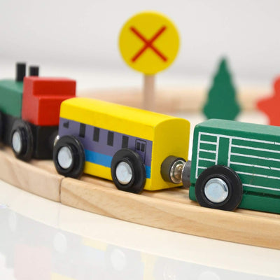 messefix 20 Teile Holzeisenbahn Set - 1m Holzschienen - Eisenbahn Starter Set Holzzug mit Schienen -