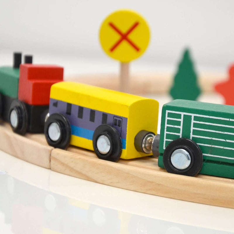 messefix 20 Teile Holzeisenbahn Set - 1m Holzschienen - Eisenbahn Starter Set Holzzug mit Schienen -