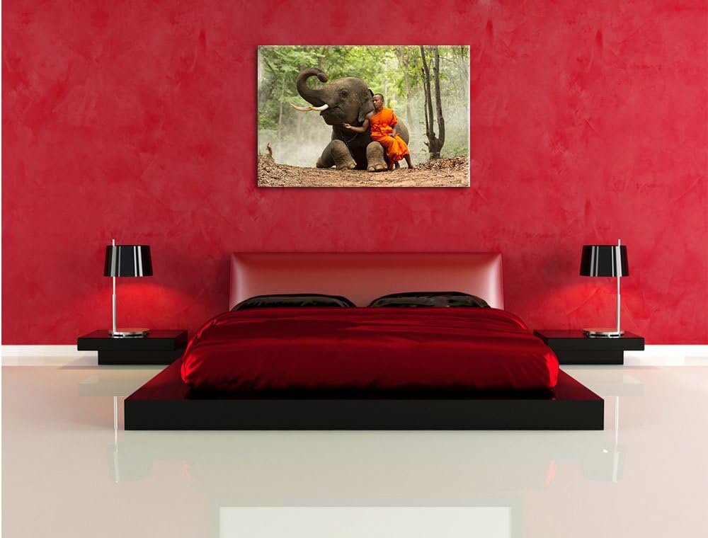 Pixxprint Mönch Elefanten Wald als Leinwandbild/Grösse: 100x70 cm/Wandbild/Kunstdruck/fertig bespann