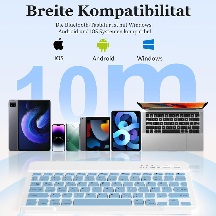 Kabellose Tastatur, Deutsche Bluetooth Tastatur für iPad Air/Pro/Mini/iPhone/Samsung/Huawei/Tablet,