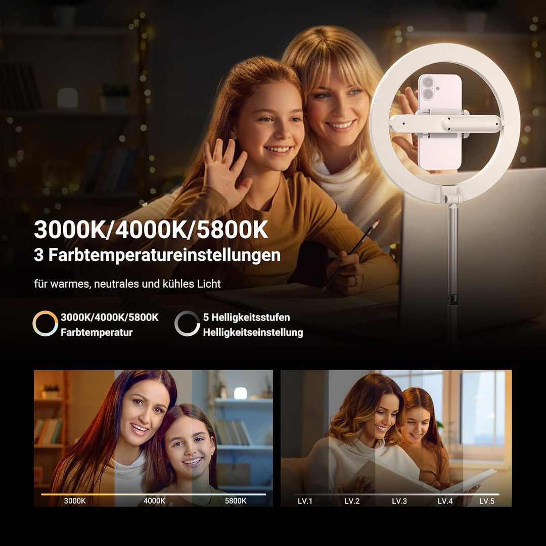 NEEWER Entry Level Version 10" 7W LED Ringlicht mit Ständer/Handyhalterung/3 Farbmodi, 69" teleskopi