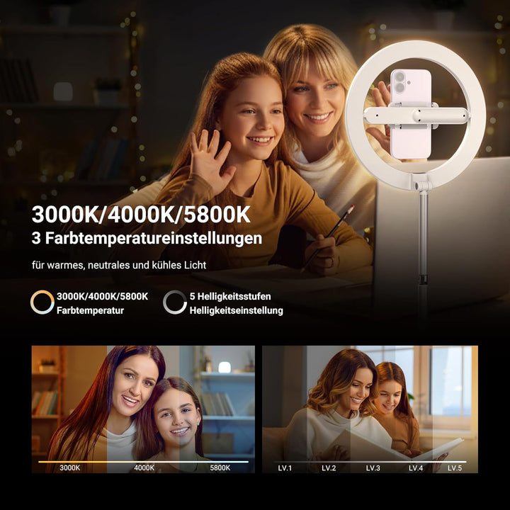 NEEWER Entry Level Version 10" 7W LED Ringlicht mit Ständer/Handyhalterung/3 Farbmodi, 69" teleskopi