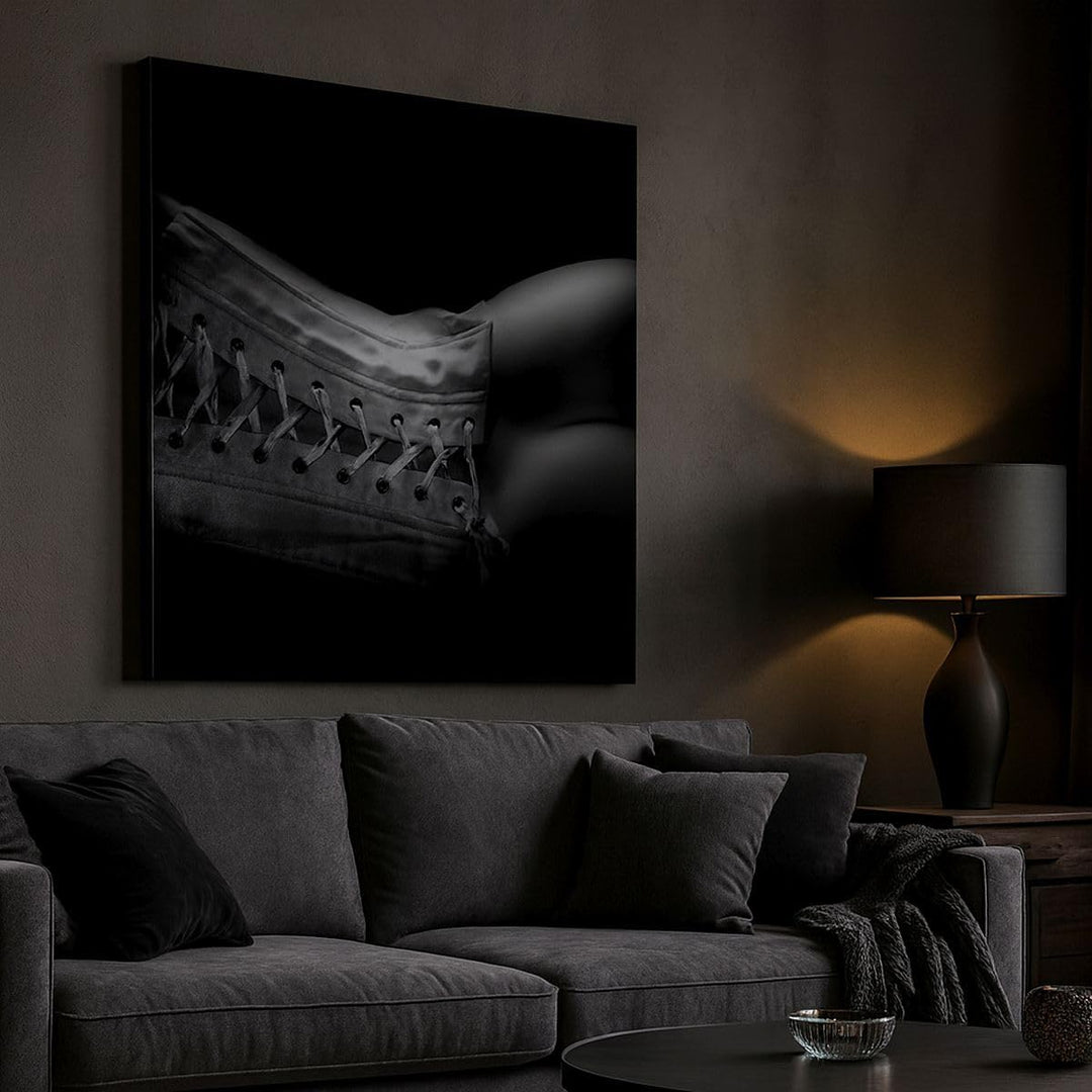 Bilder auf Leinwand Weiblicher Körper Leder Korsett Frau Leinwandbild 60x60cm Wandbilder Dekoration