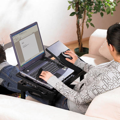 General Office Computertisch: Notebook-Tisch mit Schwanenhals-LED, höhenverstellbar, 4-Fach USB-Hub