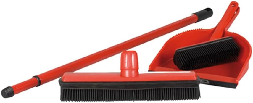 BawiTec Gummibesen Noppenbesen Friseurbesen-Set Kehrgarnitur Teleskopstiel Handfeger Kehrschaufel Ti