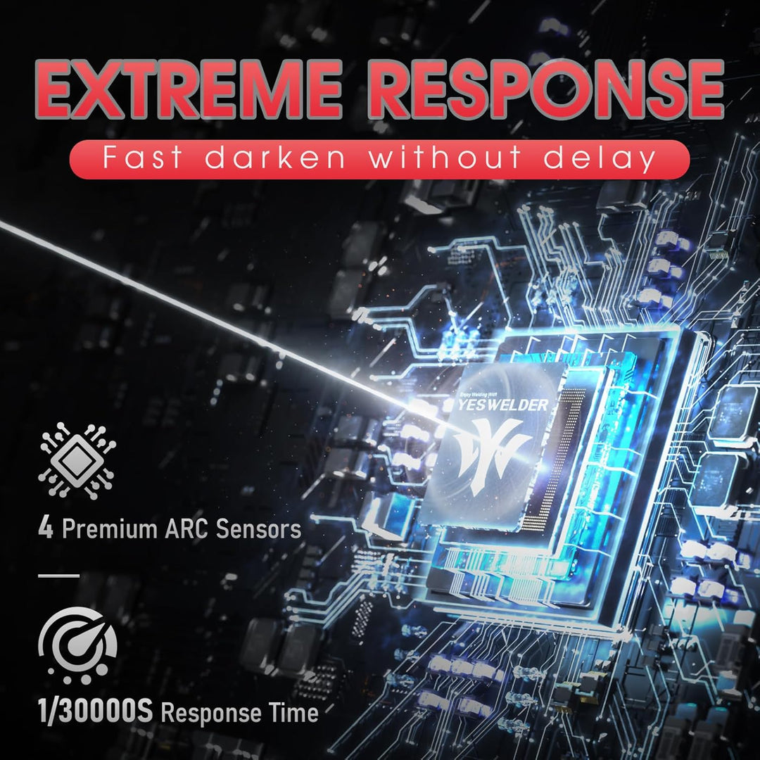 YESWELDER Grosses Sichtfeld Echtfarbe Schweisserhelm Solarbetrieben mit Side View, 4 Lichtbogensenso