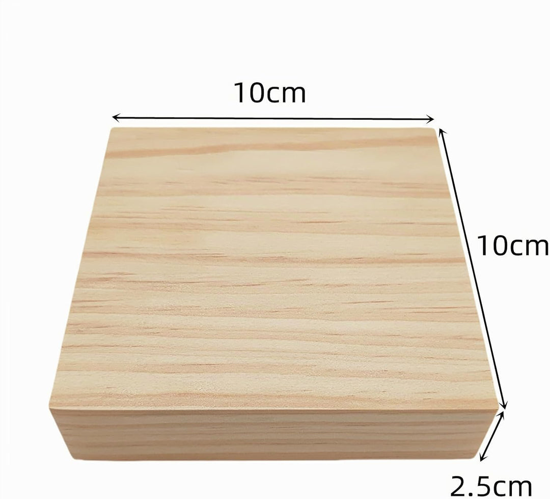 Unlackierte quadratische Holzblöcke zum Basteln, 10 x 10 x 2,5 cm, blanko, Kiefernholzbretter für Ho