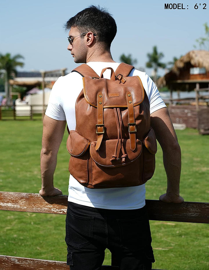 Baosha PU Leder Laptop Rucksack für 15.6 Zoll Herren Laptoptasche Business Arbeit Schule College Ruc
