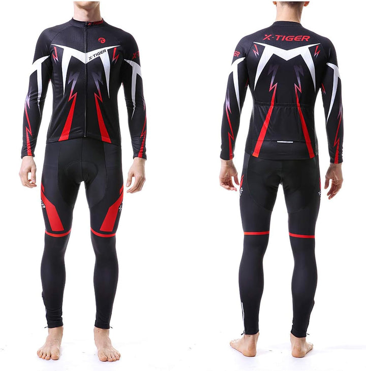 X-TIGER Herren Langarm Radtrikot Set Herbst und Winter Radsportanzüge | 5D Gel Gepolsterten Oberteil