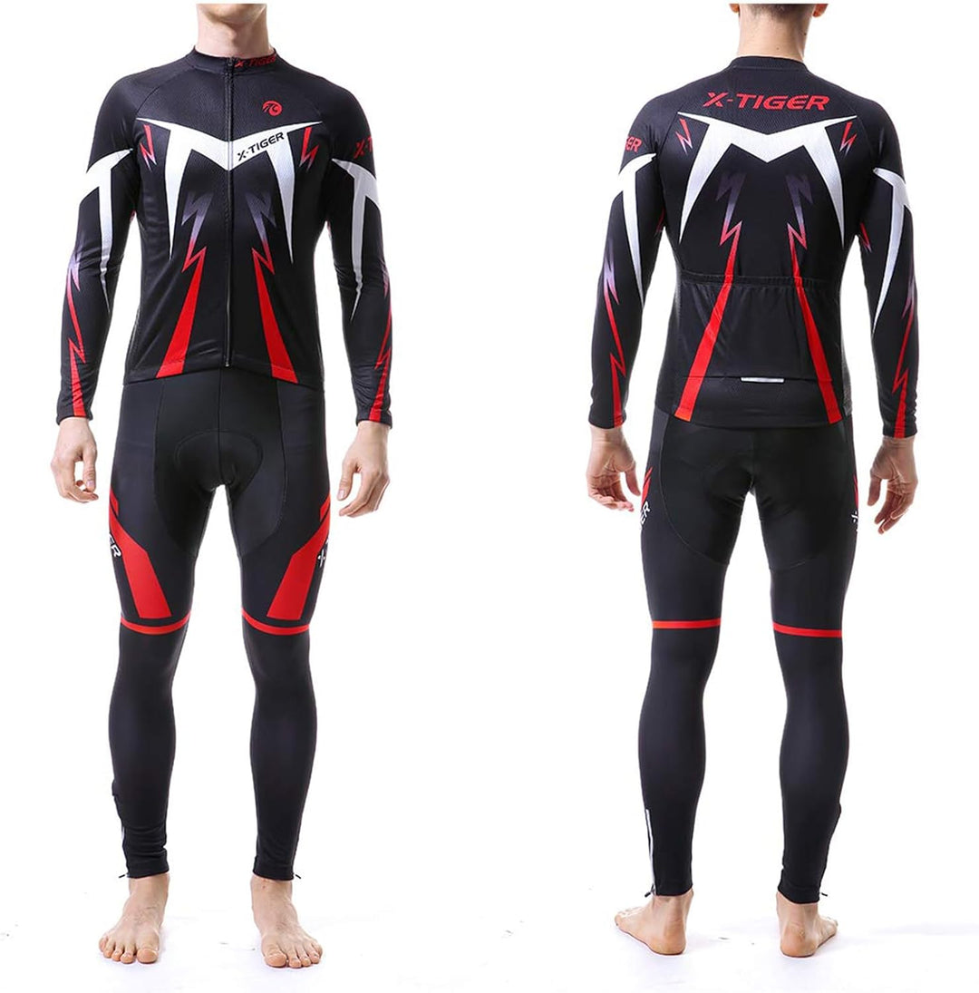 X-TIGER Herren Langarm Radtrikot Set Winter Radsportanzüge mit 5D Gel Gepolsterten Trägerhosen Herbs