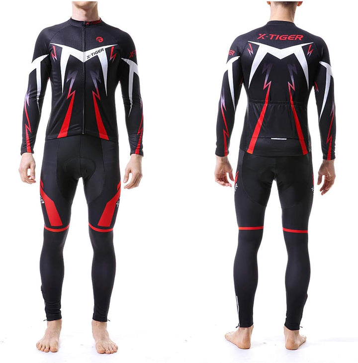 X-TIGER Herren Langarm Radtrikot Set Winter Radsportanzüge mit 5D Gel Gepolsterten Trägerhosen Herbs