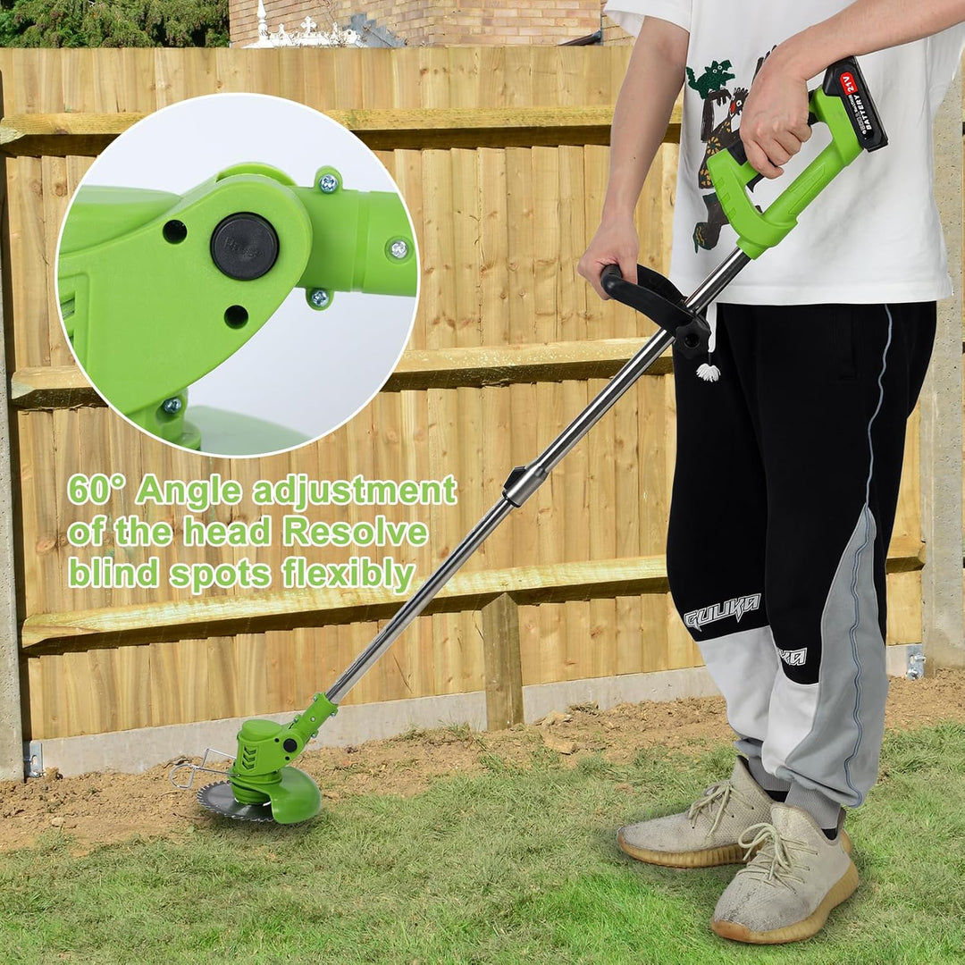 Akku Elektro Rasentrimmer, 3 in 1 Multifunktionales Handgeführter Trimmgerät, D-förmiger Griff 2 Räd