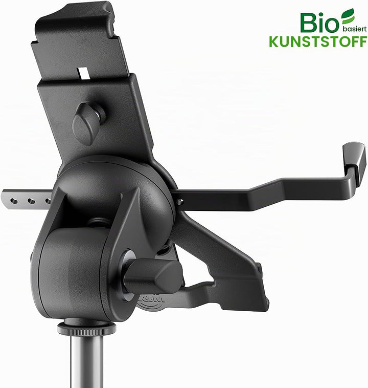 K&amp;M 19744 Tablet-PC-Stativhalter Schwarz, Biobased Kunststoff - Tablet-Halterung für Stative mit 3/8