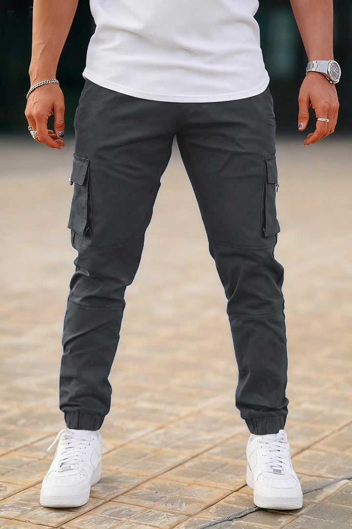 GINGTTO Herren Cargo Hose Stretch Jogginghose für Männer Casual Slim Fit Cargohose Herren Dunkelgrau