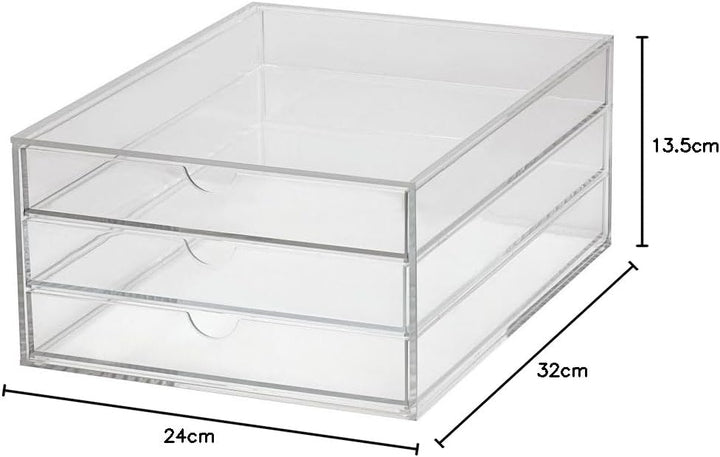 MAUL Schubladenbox A4 aus Acryl | Schreibtisch Organizer mit 3 Fächern zur Aufbewahrung von Papier,