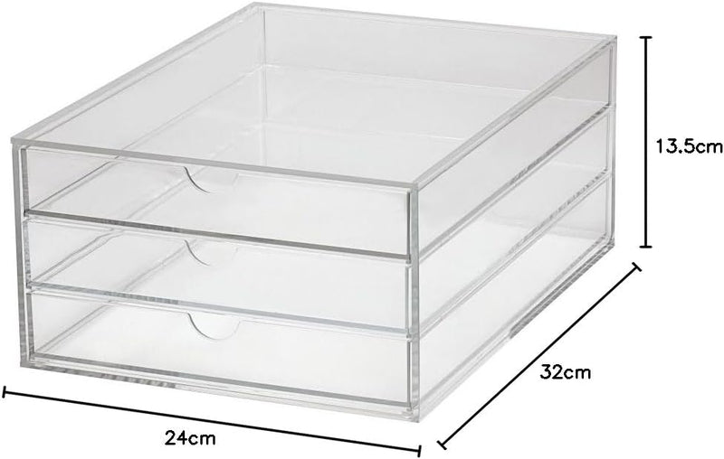 MAUL Schubladenbox A4 aus Acryl | Schreibtisch Organizer mit 3 Fächern zur Aufbewahrung von Papier,