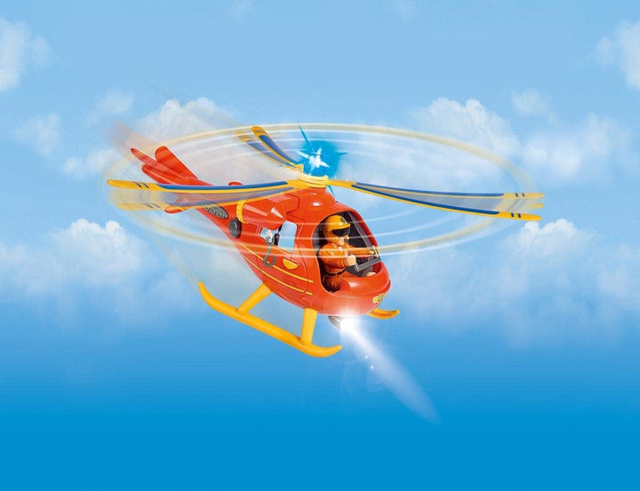 Simba 109252510 - Feuerwehrmann Sam Hubschrauber Wallaby mit Tom Figur, mit Originalsound, Blaulicht