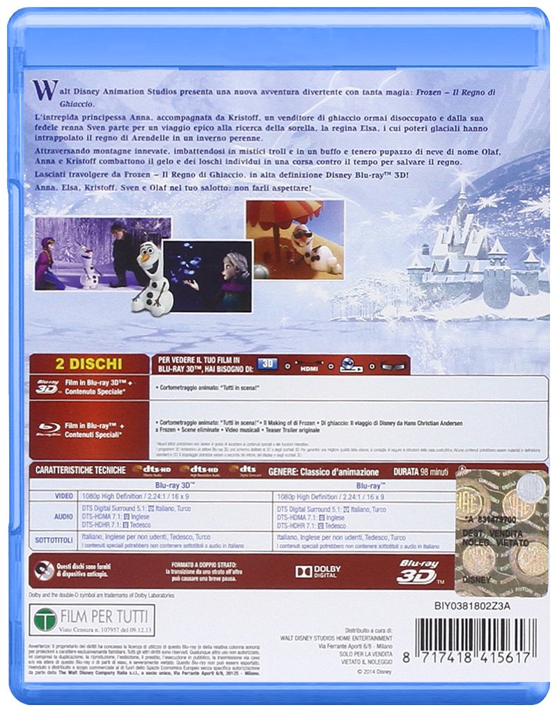 Frozen - Il regno di ghiaccio (2D+3D) [3D Blu-ray] [IT Import], 3D