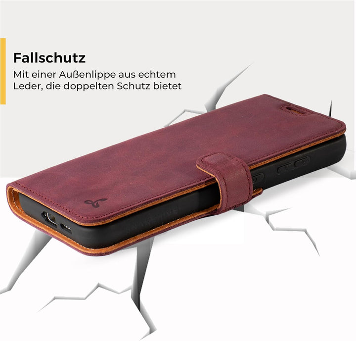 Snakehive Lederhülle für Galaxy S23 Plus | Stylische Handyhülle mit Kartenhalter & Standfuss | Handy