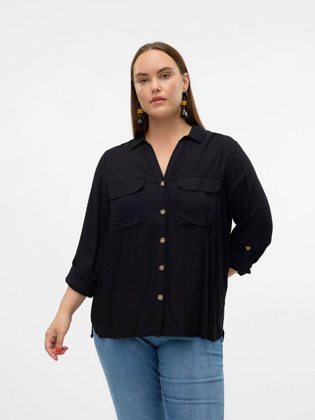 VERO MODA CURVE Damen Vmbumpy L/S Shirt New Curve Noos Bluse, Schwarz