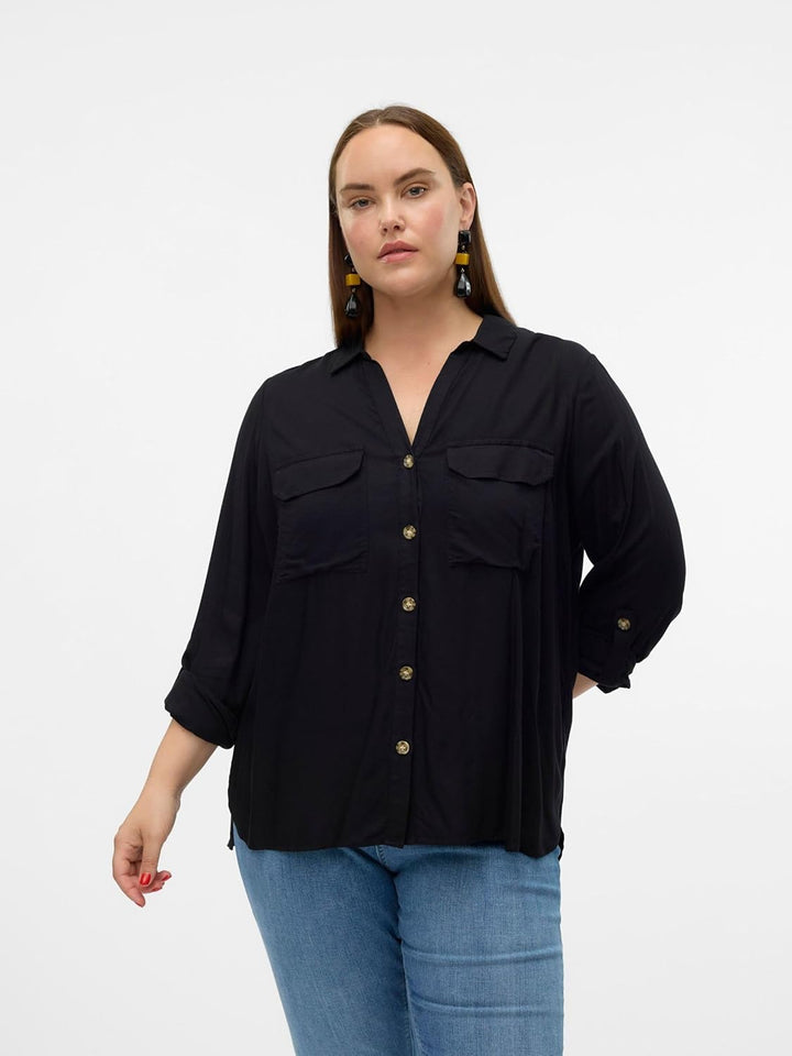 VERO MODA CURVE Damen Vmbumpy L/S Shirt New Curve Noos Bluse, Schwarz