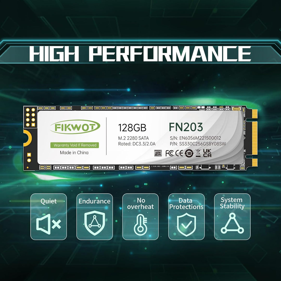 Fikwot FN203 128GB M.2 SATA SSD – SLC Cache 3D NAND TLC SATA III 6Gb/s M.2 2280 NGFF Internes Solid