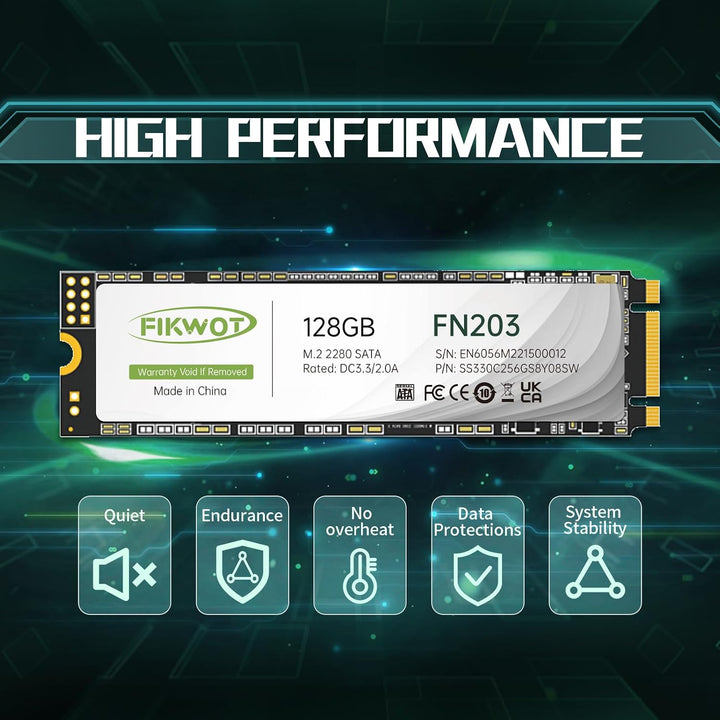 Fikwot FN203 128GB M.2 SATA SSD – SLC Cache 3D NAND TLC SATA III 6Gb/s M.2 2280 NGFF Internes Solid