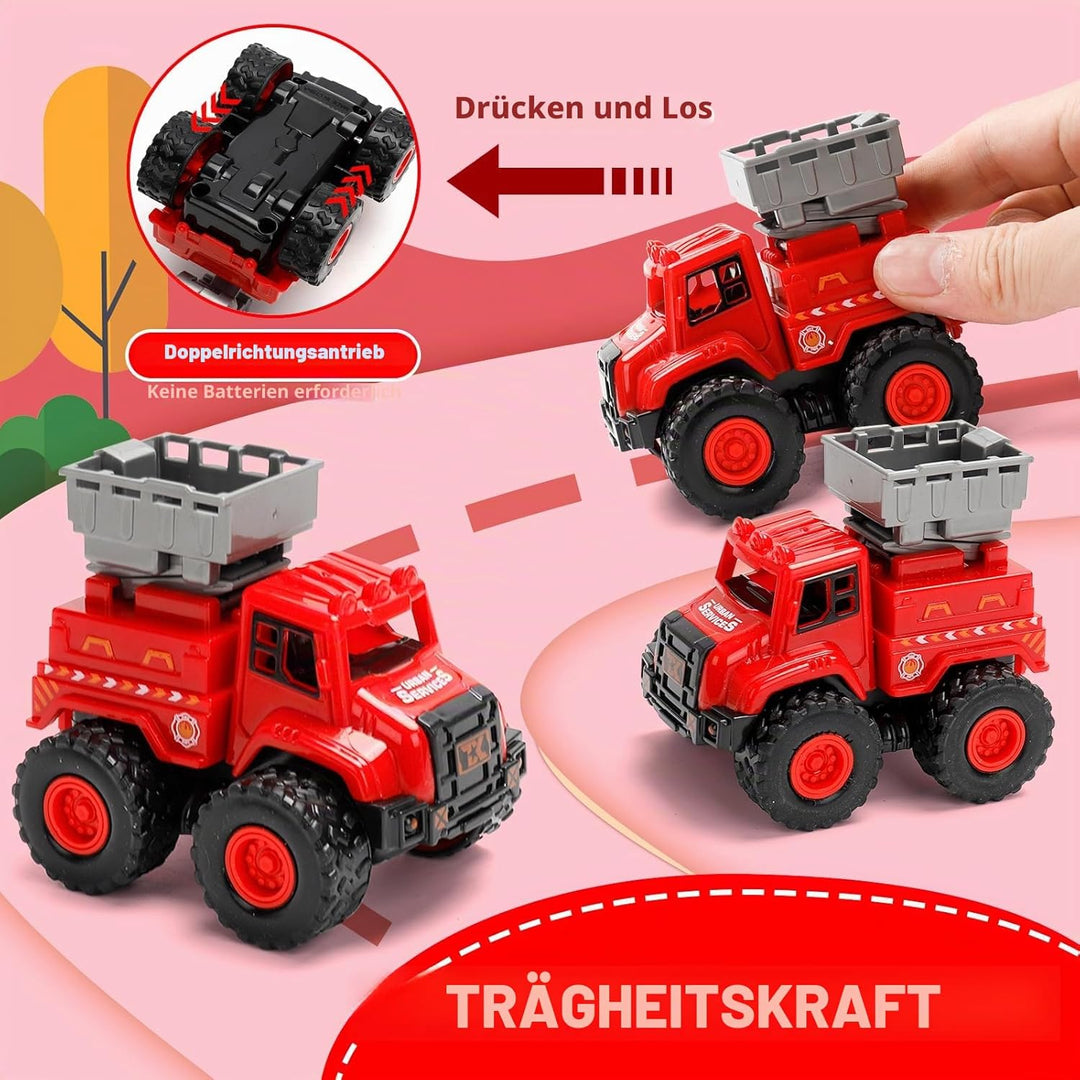 4er Set Feuerwehrautos Spielzeug für Kinder – Push and Go Feuerwehr Fahrzeuge ohne Batterie – Inkl.