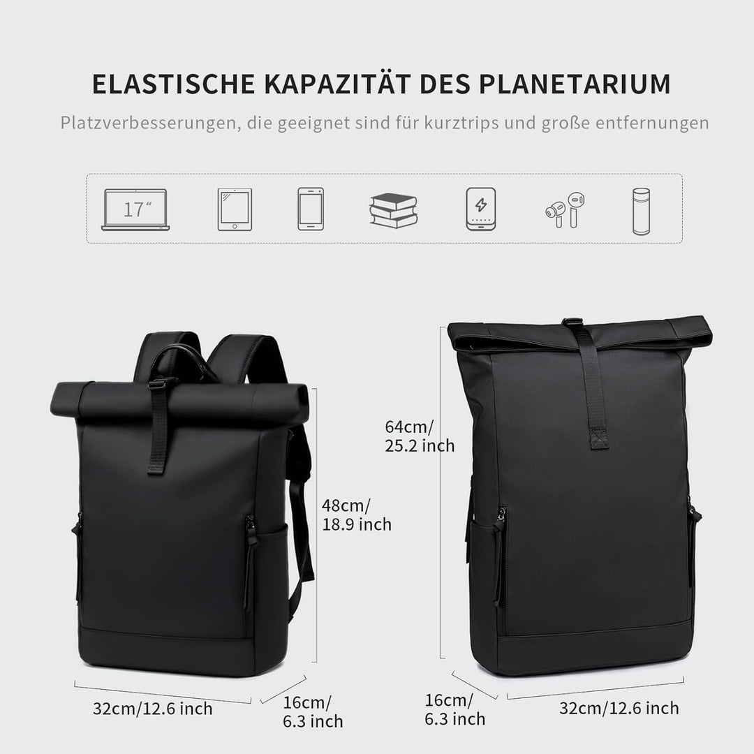 Rolltop Rucksack Damen Herren Gross Laptop Rucksack Wasserdichter mit Computerfach 17,3 Zoll Rucksäc