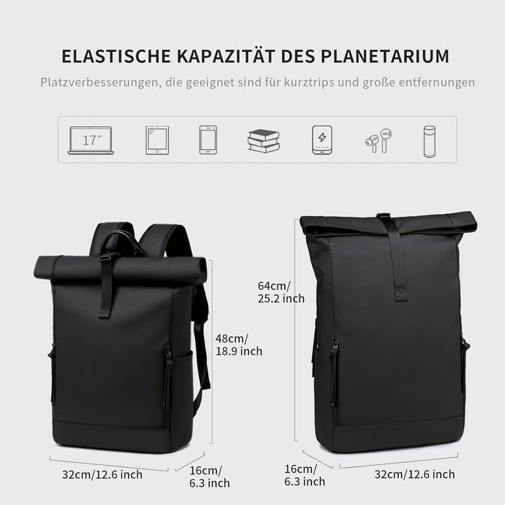 Rolltop Rucksack Damen Herren Gross Laptop Rucksack Wasserdichter mit Computerfach 17,3 Zoll Rucksäc