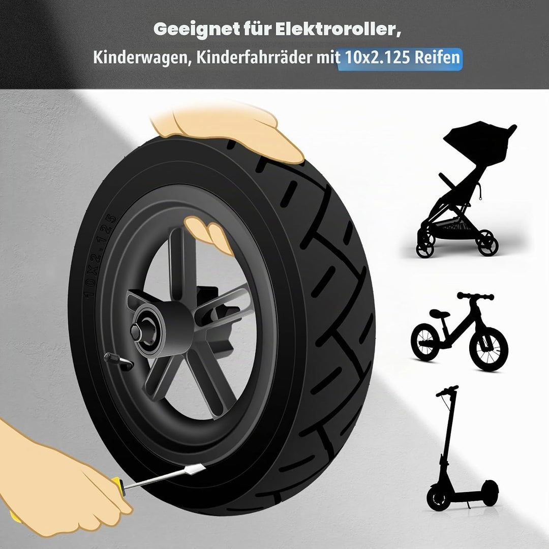 E Scooter Reifen 10x2.125 mit Schlauch, 10x2.125 Reifen und Schlauch Kinderwagen mit Silberne Ventil