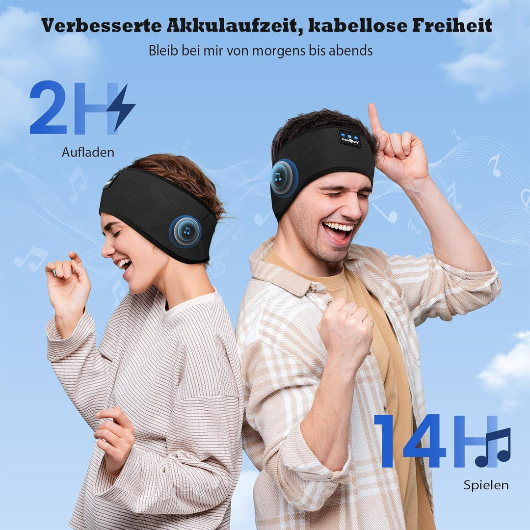 MUSICOZY Schlafkopfhörer Bluetooth, Schlaf Kopfhörer Seitenschläfer Kabellos Sport Kopfhörer Stirnba