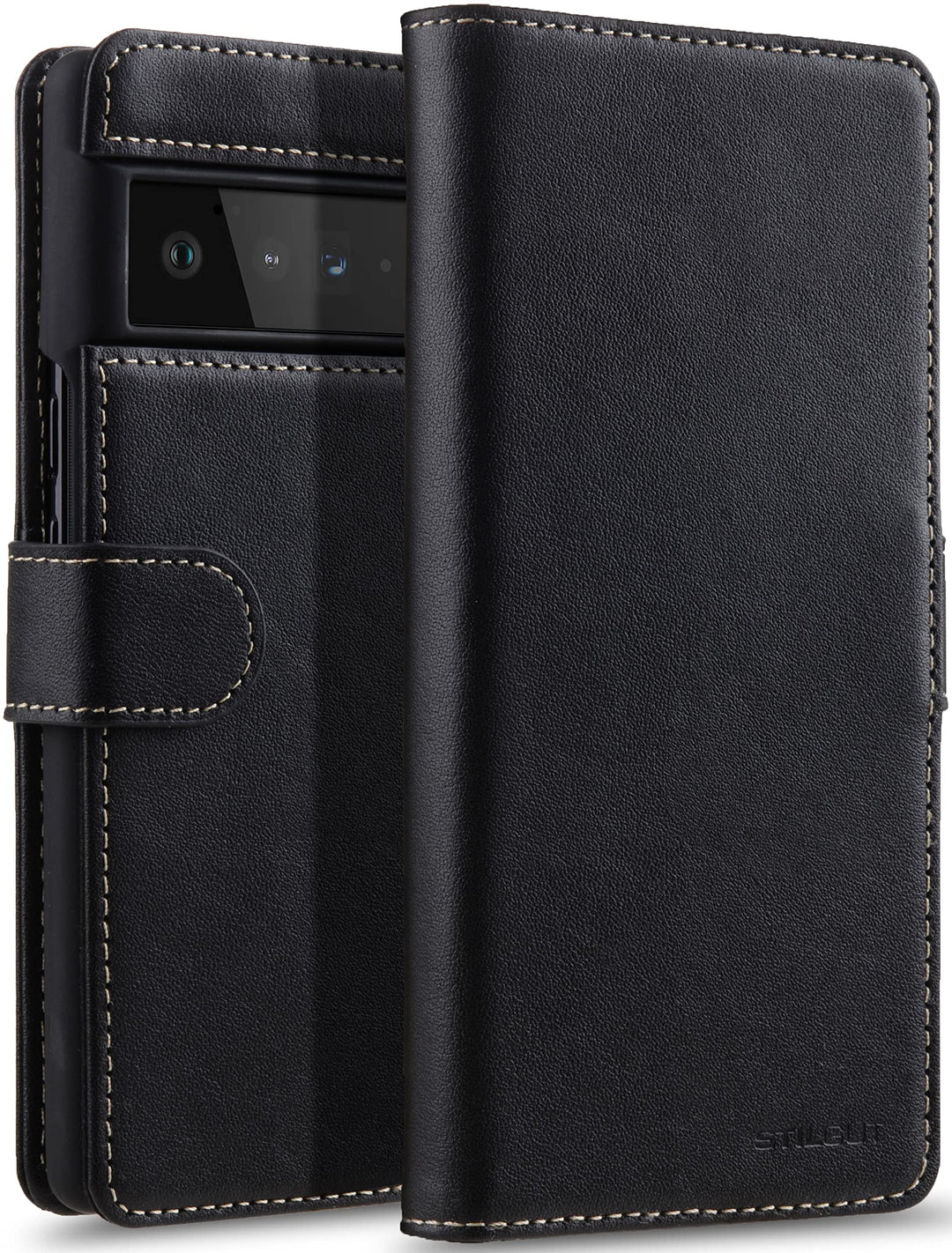 STILGUT Talis kompatibel mit Google Pixel 6 Pro Hülle mit Kartenfach aus Leder, Flip Cover, Wallet C