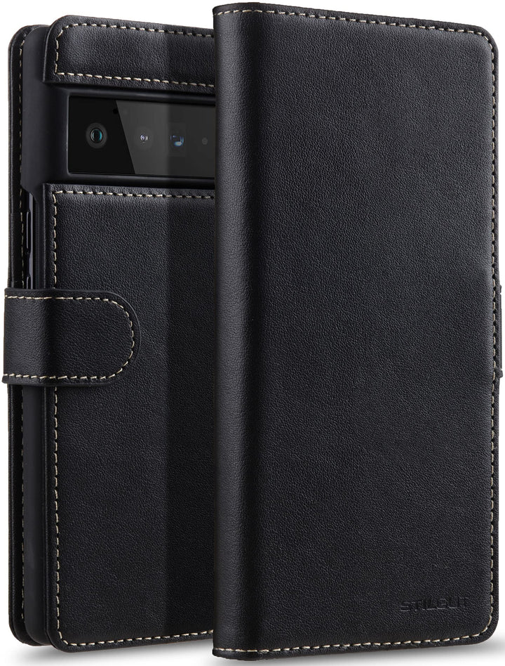STILGUT Talis kompatibel mit Google Pixel 6 Pro Hülle mit Kartenfach aus Leder, Flip Cover, Wallet C