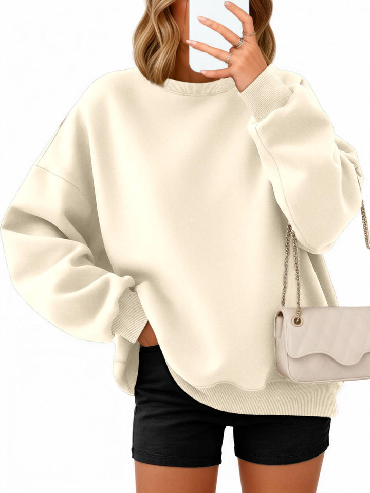 Timuspo Pullover Damen Oversize Langarm Fleece Rundhalsausschnitt Sweatshirt Herbst Winter Frauen Mä
