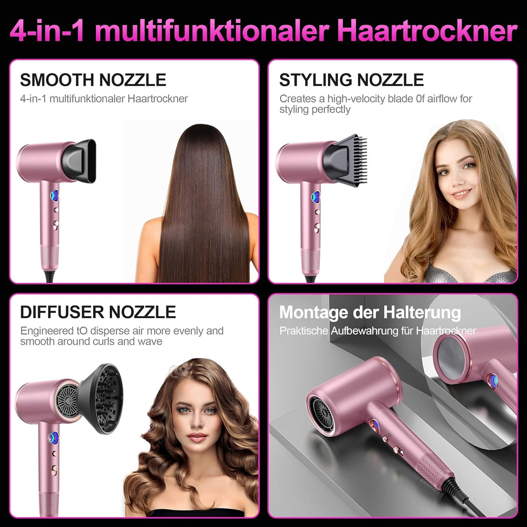 Föhn,Fön,Haartrockner Profi Ionen mit AC Motor 2400W Reisefön Diffusor|Haarfön 4-in-1|Heiss-/Kalttas