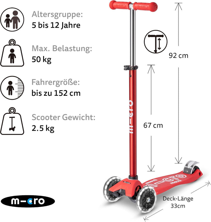 micro Maxi Deluxe LED Kickboard | Kickboard mit LED-Vorderrollen | Lenker höhenverstellbar | ab 5 Ja