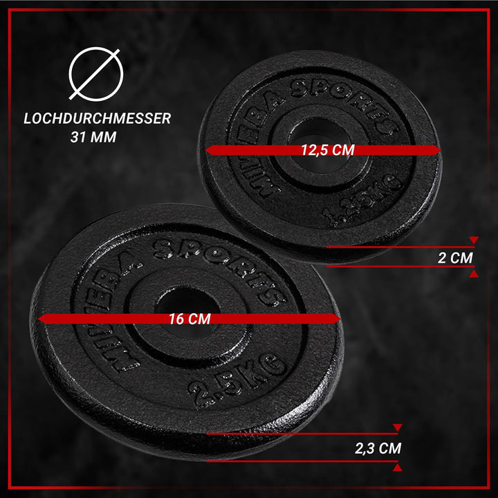 Miweba Sports Hantelset MKH110 | 10 kg | 20kg - 𝐏𝐫𝐨𝐟𝐢 Einzelhantel - Hanteln 2er Set - Stange 30mm -