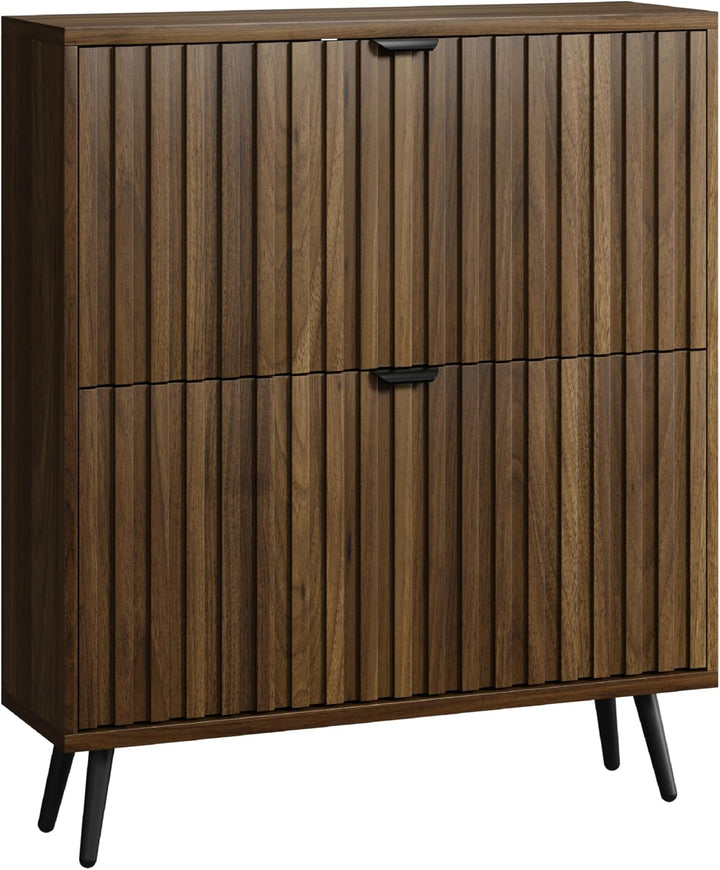 Smuxee Schuhschrank mit 2 Klappschubladen, 80 cm, Walnussholz, versteckter Schuhschrank mit geriffel